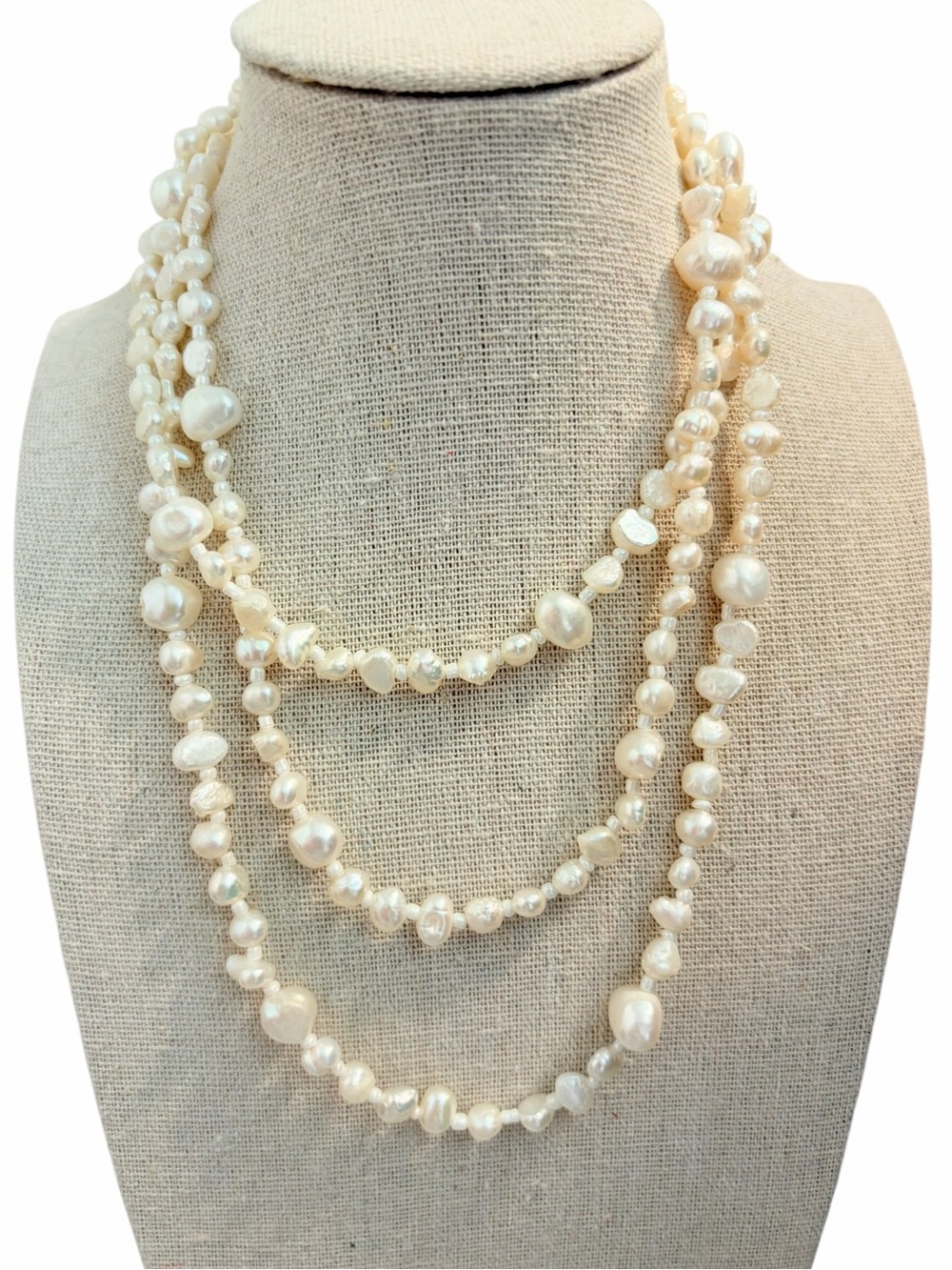 Vintage irregular Keshi freshwater pearls long necklace